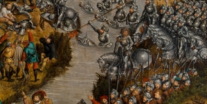 "Bitwa pod Orszą 8 IX 1514" (fragment obrazu ukazujący forsowanie rzeki).