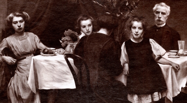  Obraz autorstwa Aleksandra Augustynowicza przedstawiający "Portret rodziny artysty".  