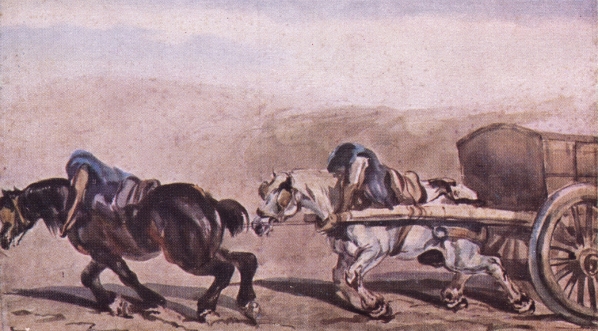  "Konie ciągnące w zaprzęgu" Piotra Michałowskiego.  