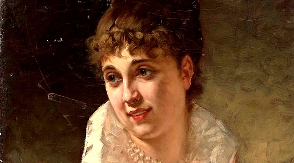  "Portret kobiety w białej sukni z perłami" Stefana Bakałowicza.  