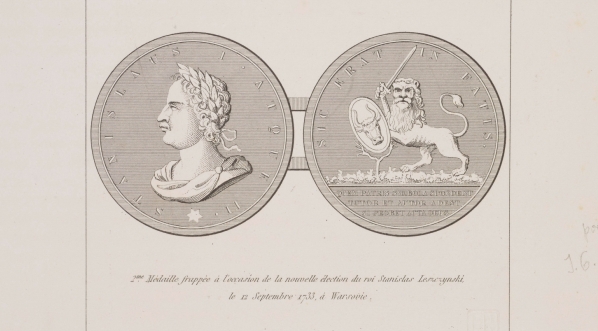  Rycina przedstawiająca medal wybity z okazji ponownej elekcji Stanisława I w 1733 roku.  