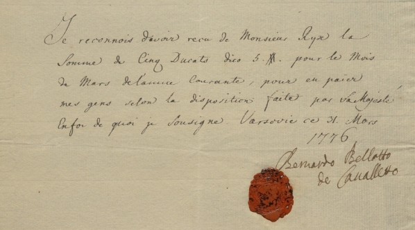  Kwit Bernarda Bellotto (Canaletto) z 31 marca 1776.  
