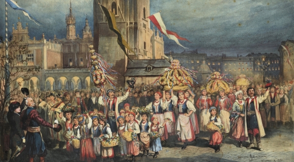  "Pochód dożynkowy ludu krakowskiego na Rynku Głównym w Krakowie"  Tadeusza Ajdukiewicza.  