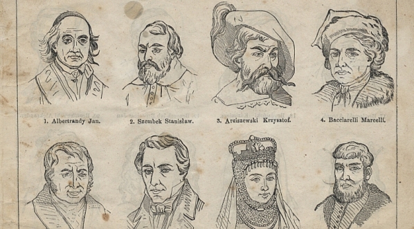  Strona 1 "Atlasu 300 portretów w drzeworytach zasłużonych w narodzie Polaków i Polek" z roku 1860.  