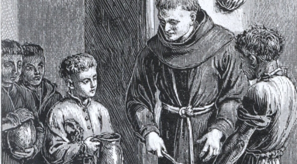  "Feliś Szaniawski późniejszy biskup krakowski, z garnuszkiem w refektarzu OO. Reformatów w Krakowie." Walerego Eljasza.  