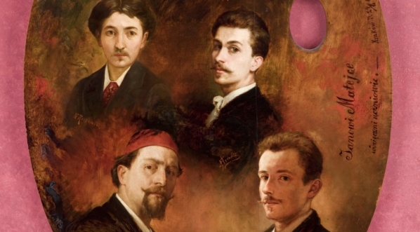  Paleta z autoportretami uczniów Jana Matejki: Szymona Buchbindera, Emanuela Herncisza, Aleksandra Mroczkowskiego, Władysława Rossowskiego, Franciszka Żmurki.  