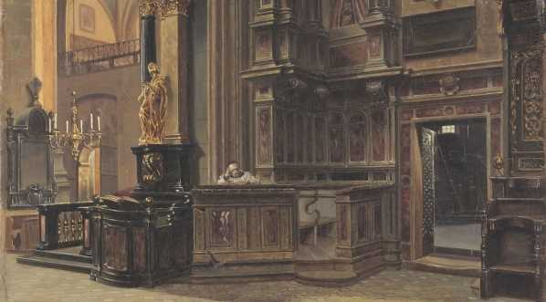  "Wnętrze kościoła Mariackiego w Krakowie" Aleksandra Gryglewskiego.  