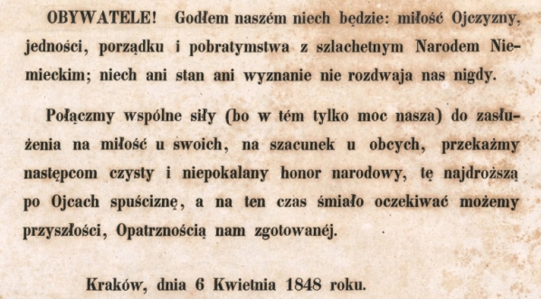  Odezwa Naczelnika Gwardii Narodowej Miasta Krakowa z 6.04.1848 r.  