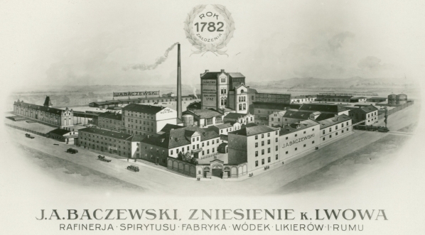  "J. A. Baczewski, Zniesienie k. Lwowa / rafinerja · spirytusu · fabryka · wódek · likieru · i · rumu".  