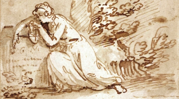  "Kobieta płacząca przy pamiątkowym głazie" Kazimierza Wojniakowskiego.  