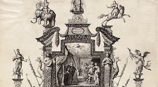  "Brama triumfalna wzniesiona w Gdańsku z okazji zaślubin Władysława IV z Ludwiką Marią Gonzagą w 1646; widok strony wschodniej."  