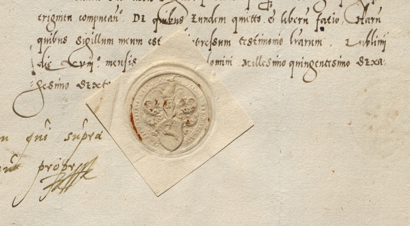  Pieczęć i podpis Stanisława Sobka z Sulejowa, Podskarbiego Wielkiego Koronnego, z roku 1566.  