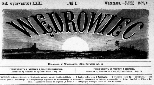  Okładka czasopisma "Wędrowiec" z 1 stycznia 1885 roku (nr 1, R. 23).  