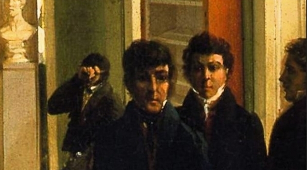  Antoni Blank i Rafał Hadziewicz na obrazie Wincentego Kasprzyckiego "Wystawa Sztuk Pięknych w Warszawie w 1828 roku".  