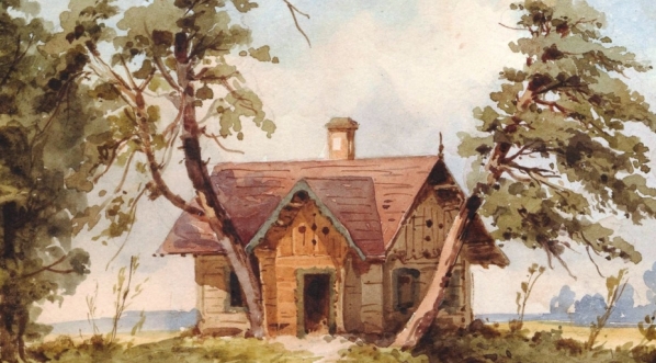  "Krajobraz z domkiem między sosnami" Józefa Szermentowskiego.  