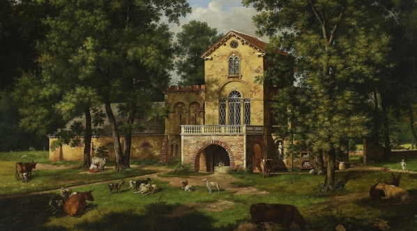  "Fragment parku w Natolinie z holendernią" Wincentego Kasprzyckiego.  