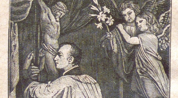  Ilustracja z książki Jana Chrząszcza "Kwiatek anielskiej czystości : książeczka św. młodzieniaszka Alojzego Gonzaga, Patrona młodzieży katolickiej, czyli Sześć Niedziel i dziewięciodniowa Nowenna na część świętego Alojzego".  