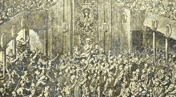  "Zaprzysiężenie konstytucyi (3 maja 1791 r.) przez króla Stanisława Augusta i polityków sejmowych."  