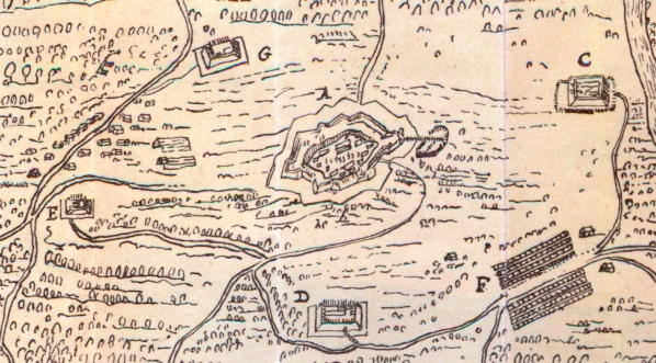  "Kopia planu oblężenia twierdzy Reale naszkicowanego własnoręcznie i przesłanego przez Krzysztofa Arciszewskiego w dniu 13 czerwca 1636 r.  kompanii Zachodnio-Indyjskiej w Holandyi.  (Z bblioteki królewskiej w Hadze)."  