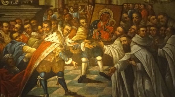  "Fundacja klasztoru. Władysław, książę opolski ofiaruje obraz Matki Bożej ojcom paulinom na Jasnej Górze, 1382 r."  