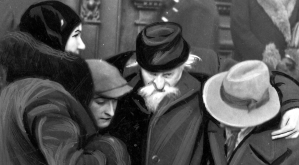  Senator Bolesław Limanowski opuszcza lokal komisji wyborczej podczas wyborów do Senatu, 11.03. 1928 r.  