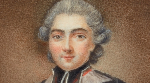  "Portret Michała Poniatowskiego na tle wnętrza z księgami i kotarą".  