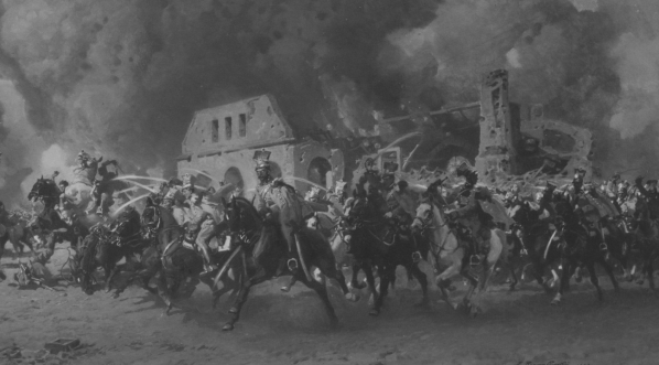  Obraz Zygmunta Rozwadowskiego "Zajęcie Urzędowa przez 1 pułk ułanów legionów polskich w 1915".  