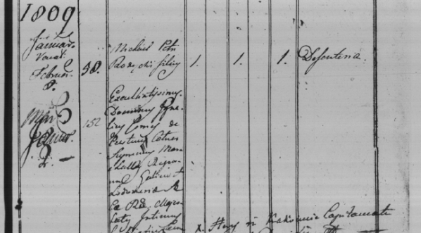  Strony z księgi metrykalnej dla miasta Krakowiec za lata 1784-1848.  