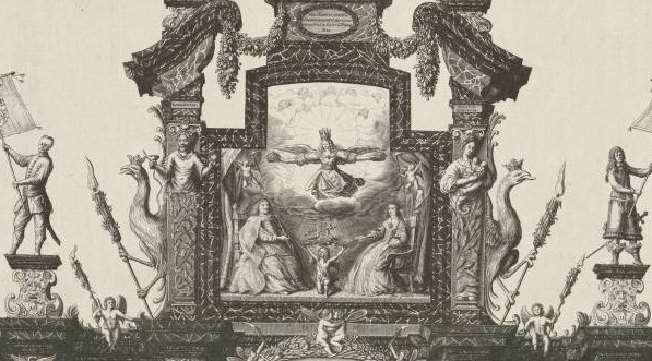  "Brama triumfalna wzniesiona w Gdańsku z okazji zaślubin Władysława IV z Ludwiką Marią Gonzagą w 1646; widok strony zachodniej."  