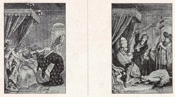  Reprodukcja rycin Daniela Mikołaja Chodowieckiego z cyklu "Taniec śmierci" ("Królowa", "Papież", "Rybaczka")  