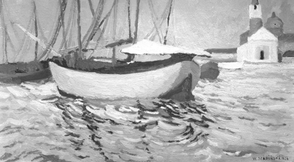  Obraz olejny Władysława Stapińskiego "Łodzie".  