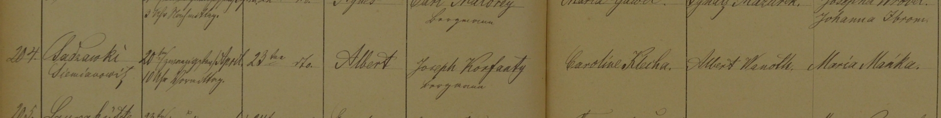  Akt chrztu Wojciecha Korfantego, 23 kwietnia 1873.  