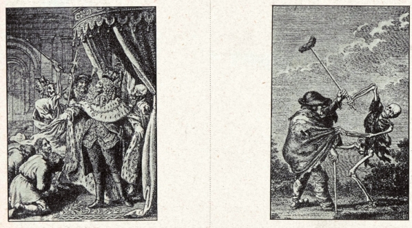  Reprodukcja rycin Daniela Mikołaja Chodowieckiego z cyklu "Taniec śmierci" ("Król", "Żebrak", "Duma rodowa")  