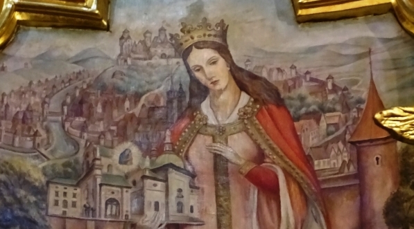  Obraz przedstawiający królową Jadwigę z ołtarza w kościele karmelitów na Piasku w Krakowie.  