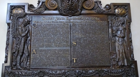  Tablica ze Ślubami Jana Kazimierza z 1656 roku w klasztorze na Jasnej Górze.  