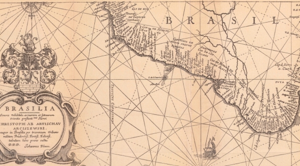  "Mappa części Braazylji, Jana Blaeu`wa, jeografa XVII wieku, z apologją Krzysztofa Arciszewskiego i jego herbem Prawdzic".  