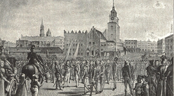  "Przysięga T. Kościuszki na rynku krakowskim 24 marca 1794 r. (współczesny rysunek M.  Stachowicza). "  