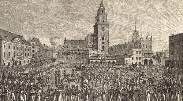  "Zajęcie odwachu w Krakowie przez wojsko polskie w r. 1809, (według współczesnej ryciny M. Stachowicza)."  