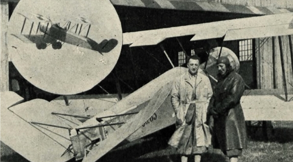  Konstruktor inż. Rudlicki (po lewej) obok pilota W. Szulczewskiego przed samolotem Henriot H-28.  