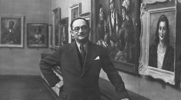  Artysta malarz Roman Kramsztyk na wystawie swoich prac w Instytucie Propagandy Sztuki w Warszawie w  listopadzie 1932 r.  