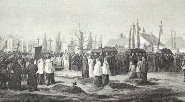  Reprodukcja obrazu Aleksandra Lessera "Pogrzeb pięciu poległych - według obrazu ze zbiorów M. Bersohna".  
