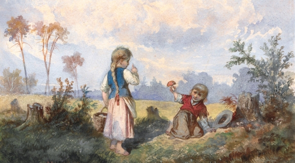  "Dzieci wiejskie zbierające grzyby" Franciszka Kostrzewskiego.  