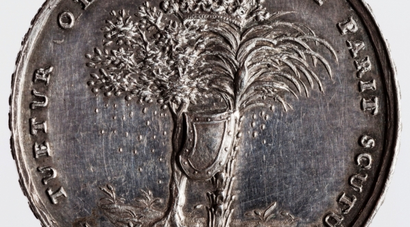  "Jan III Sobieski (1674–1696)", rewers medalu wybitego z okazji pobytu pary królewskiej w Gdańsku; 1677 r.  