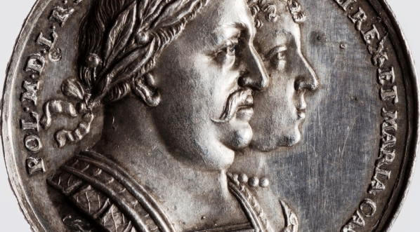  "Jan III Sobieski (1674–1696)", awers medalu wybitego z okazji pobytu pary królewskiej w Gdańsku; 1677 r.  