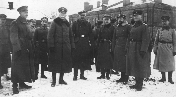  Inspekcja wojsk I Brygady Legionów Polskich przeprowadzana przez generała Felixa von Bartha i pułkownika Stanisława Szeptyckiego w Zambrowie 13.01.1917 r.  