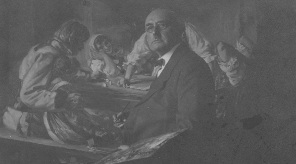  Sylweriusz Saski, artysta malarz w swojej pracowni podczas malowania obrazu.  