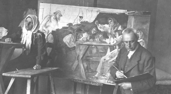  Sylweriusz Saski, artysta malarz w swojej pracowni podczas malowania obrazu.  