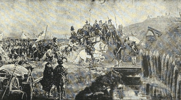  "Król Jan Sobieski odbywa na Węgrzech przegląd posiłkowej jazdy brandenburskiej."  