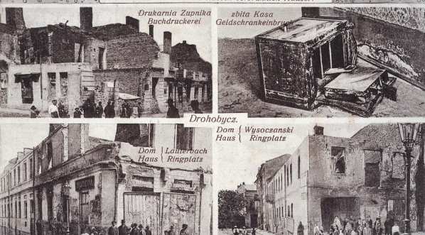  "Drohobycz. Widok spalonych domów przez Rosjan".  