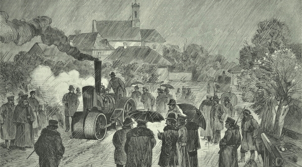  "Ugniatanie szabru na drogach bitych za pomocą walca parowego. Próba odbyta pod wsią Raszynem".  